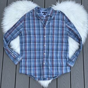Tommy Hilfiger Mens Button Down Plaid Top